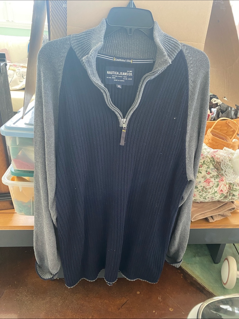 Men's Half-Zip Sweater - Navy & Gray
